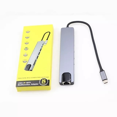 eje múltiple del ordenador portátil del Usb C de la estación de acoplamiento RJ45 3,0 de 8in1 Hdmi