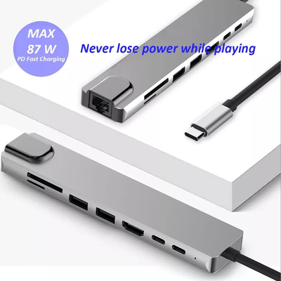 eje múltiple del ordenador portátil del Usb C de la estación de acoplamiento RJ45 3,0 de 8in1 Hdmi